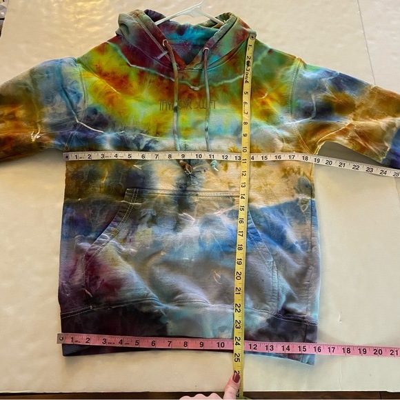 Handmade Tie Dye Hoodie Sweatshirt Pullover Unisex Small Upcycled Colorful Green - Picture 7 of 13
